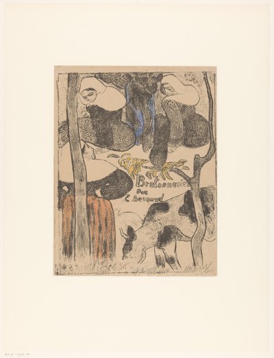 Tre bretonska kvinnor och kor Titeltryck för: Émile Bernard, Bretonneries, 1889 Bretonnes et vache Bretonska kvinnor (serietitel) Bretonnes (serietitel på objekt) av Emile Bernard