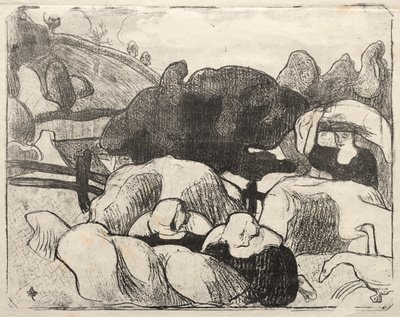 Les Bretonneries: Bretonska kvinnor som gör höstackar av Emile Bernard