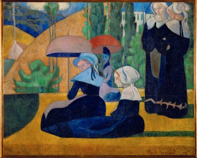 Les Bretonnes aux Ombrelles (olja på duk) av Emile Bernard