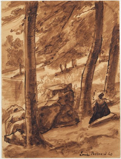 Skogsscen med figur av Emile Bernard