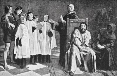 Hugo van der Goes galenskap (litografi) av Emile Charles Wauters