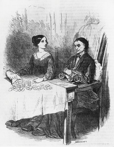 Illustration för Eugenie Grandet, roman av Honore de Balzac (1799-1850) från samlingen i flera volymer med titeln Human Comedy, gravyr av Emile Deschamps (1822-1893) av Emile Deschamps