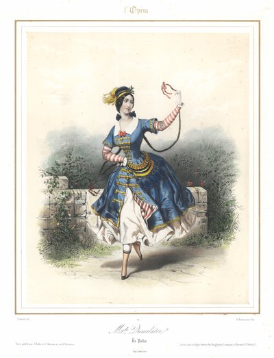 Franska balettdansösen Adele Dumilatre dansar på Parisoperan, c1840 (färg litho) av Emile Desmaisons