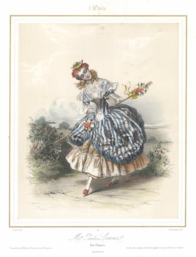 Franska balettdansösen Pauline Leroux dansar på Parisoperan, c1840 (färg litho) av Emile Desmaisons