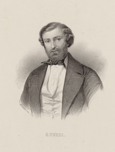 Porträtt av kompositören Giuseppe Verdi 1813-1901, ca 1860. av Emile Desmaisons