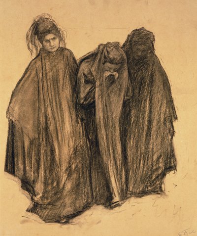 Studie för La D0uleur, 1899 (kol på papper) av Emile Friant