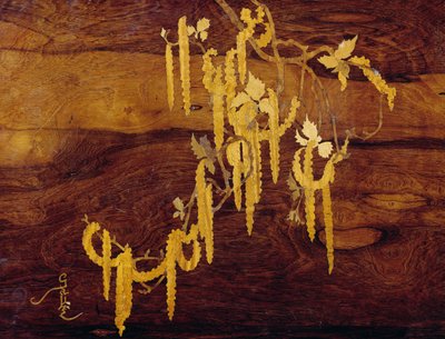 Inlagt med vegetabiliskt motiv, detalj av kapslade bord i jugendstil, ca 1900, av Emile Galle (1846-1904), Detalj, Frankrike, 1900-talet av Emile Galle