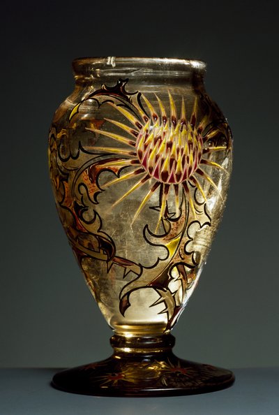 Rökt glasvas med emaljdekorationer, ca 1890, av Emile Galle, Nancy, Frankrike av Emile Galle