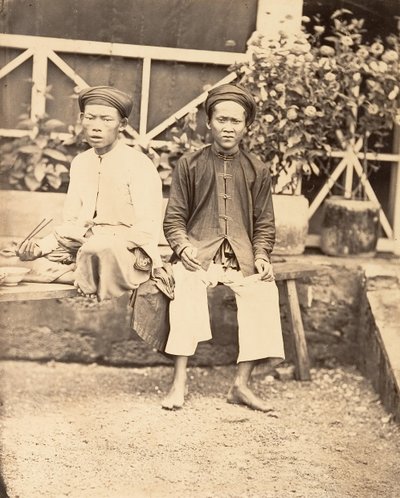 Milismän som äter ris, Cochinchina, 1866. av Emile Gsell