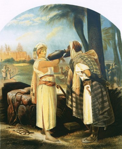 Rebecka ger tjänaren en drink av Emile Jean Horace Vernet