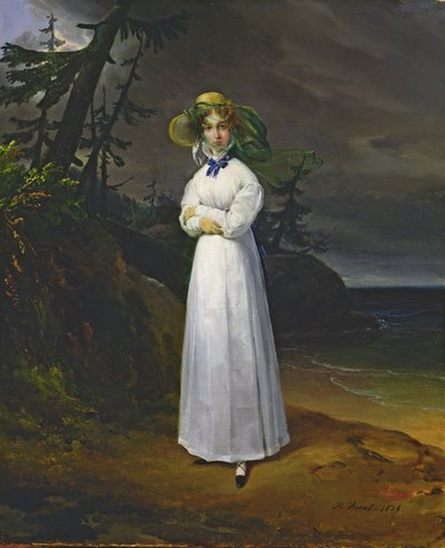 Ung flicka i ett romantiskt landskap, 1825 av Emile Jean Horace Vernet