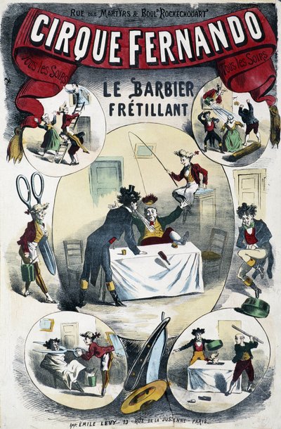Cirque Fernando: The Writing Barber - Affisch av Lévy, sent 1800-tal av Emile Levy