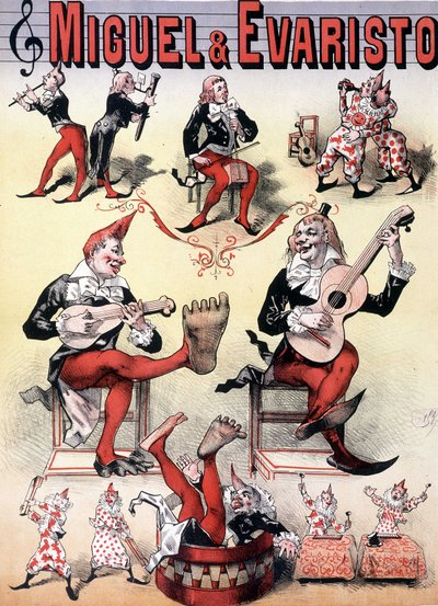 Les clowns Miguel & Evaristo - Affisch av Lévy, sent 1800-tal av Emile Levy