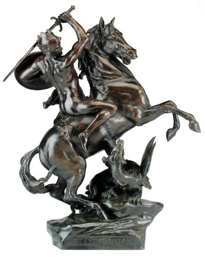 Bellerophon dödar Chimaera (brons) av Emile Louis (after) Picault