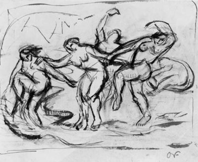 Figurkomposition med badande och dansande kvinnor. av Emile Othon Friesz