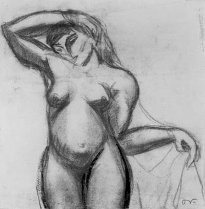 Figurstudie. Stående kvinna i ansiktet med ett draperi. av Emile Othon Friesz