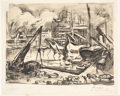 Hamnbassängen Kattendick i Antwerpen. av Emile Othon Friesz