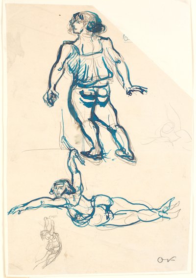 Tre studier av en kvinnlig akrobat, i trapets och gående. av Emile Othon Friesz