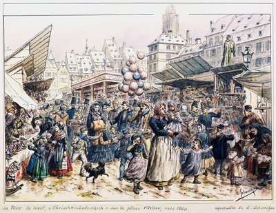 Julmarknad på Place Kleber i Strasbourg av Emile Schweitzer