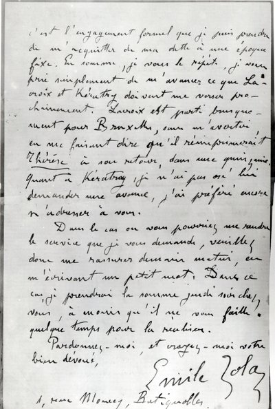 Brev från Zola till Edouard Manet (1832-83) 1868 (penna och bläck på papper) av Emile Zola