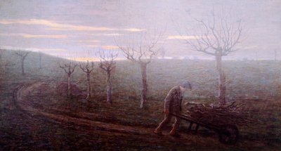 Återvänder från skogen, Emilio Longoni (1859-1932), olja på duk, 67x120 cm av Emilio Longoni