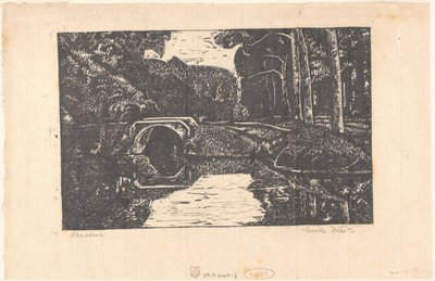 Bro över en kanal i en skog av Emilius Wilhelmus Dehé (signed by artist)