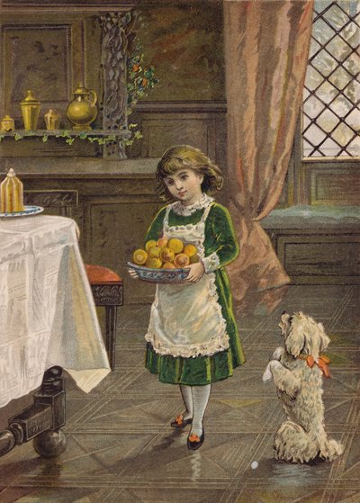 Flicka med en skål med frukt (kromolit) av Emily Jane Harding Andrews