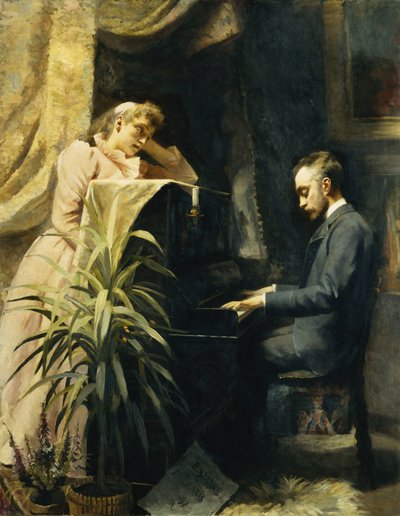 På pianot, 1891 av Emma Sparre