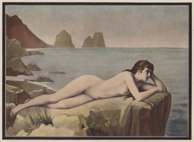 Delerium, kvinna liggande på en klippa (färg litho) av Emmanuel Benner