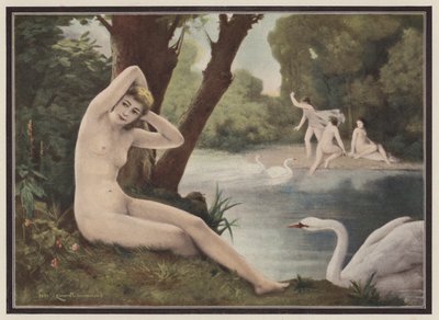 Leda, spartansk prinsessa från grekisk mytologi (färg litho) av Emmanuel Benner