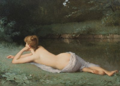 Liggande naken på en flodstrand (olja på duk) av Emmanuel Benner