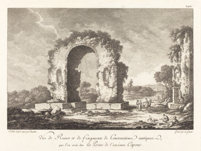 Vy över ruiner och fragment av forntida konstruktion... av forntida Capua av Emmanuel Jean Nepomucène de Ghendt after Claude Louis Châtelet