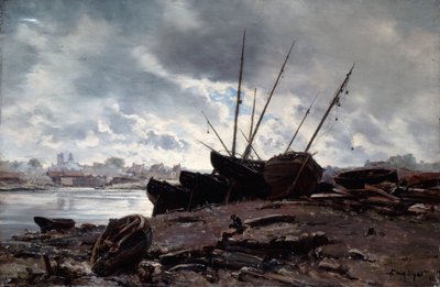 Båtar som väntar på tidvattnet, 1882. av Emmanuel Lansyer