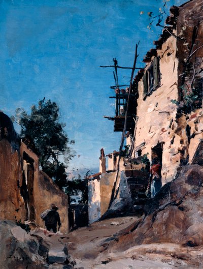 Gamla stan nedanför kyrkogården, Menton, 1890 av Emmanuel Lansyer