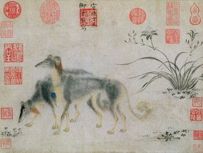 Two Saluki Hounds, 1427 (bläck på papper) av Emperor Hsuan tsung
