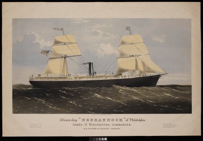 Ångfartyget Neshannock från Philadelphia. James H Winchester, befälhavare. E A Souder  Company, ägare (litografi, färglagd) av Endicott Endicott