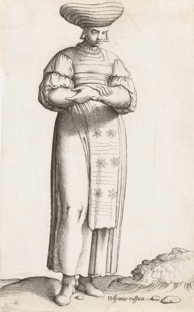 Kostymtallrik: Hispania Rustica mul. med etikett på marken, ca. 1557-58. av Enea Vico