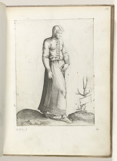 En kvinna i Spanien, klädd enligt mode från ca. 1550 Attityderna hos olika nationer i vår tid (serietitel) av Enea Vico