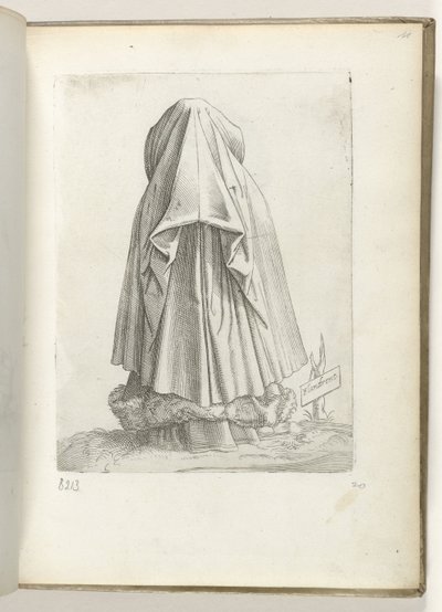 Flandres (titel på objekt) En kvinna från Vlaanderen, klädd enligt mode från ca. 1550 Attityderna hos olika nationer i vår tid (serietitel) av Enea Vico