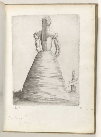 Galla Mulier (titel på objekt) En gift kvinna från Frankrike, klädd i mode från ca 1550 Diversarum gentium nostrae aetatis habitus (serietitel) av Enea Vico
