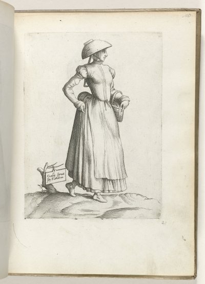 Behåll Galla eller Flandren. (titel på objekt) Servicebode uit Vlaanderen, klädd enligt mode från ca. 1550 Attityderna hos olika nationer i vår tid (serietitel) av Enea Vico