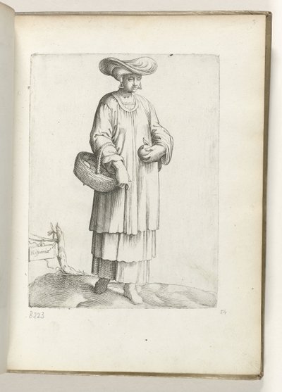 Spanien (titel på objekt) Vrouw met mand i spanska kläder. ca. 1550 Attityderna hos olika nationer i vår tid (serietitel) av Enea Vico