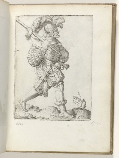Tysk soldat (titel på objekt) tyska soldater, klädda enligt mode av ca. 1550 The Atttitudes of different Nations of Our Age (serietitel) av Enea Vico