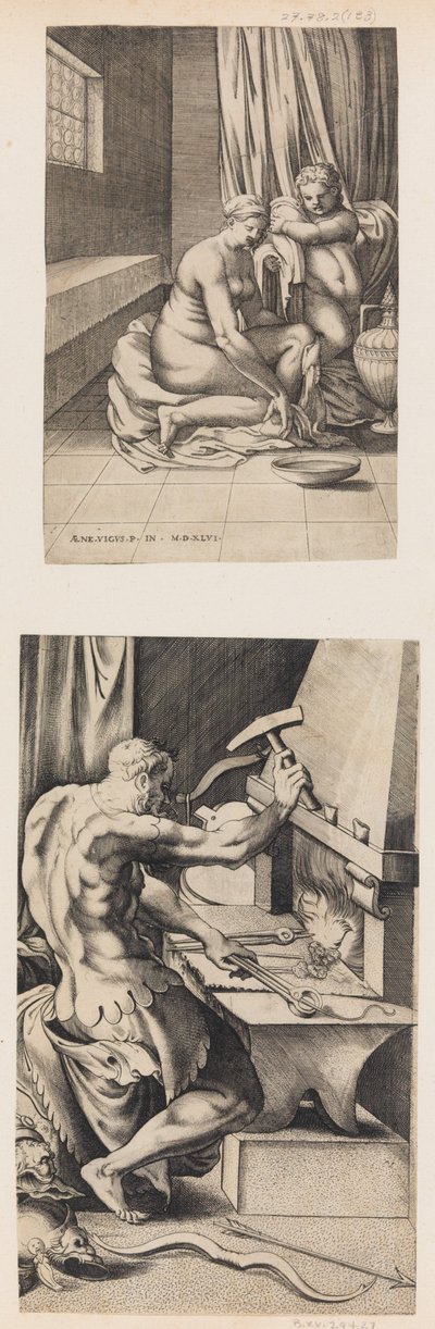 Venus vid hennes toalett och Vulcan Working at His Forge, ca. 1546. av Enea Vico