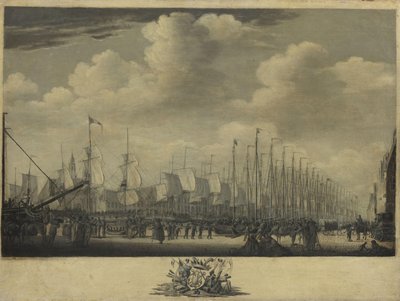 Samling av flottan i hamnen i Vlissingen, 1804 av Engel Hoogerheyden