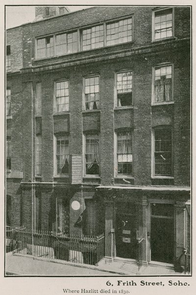 6 Frith Street, Soho, där Haziltt dog 1830 av English Photographer