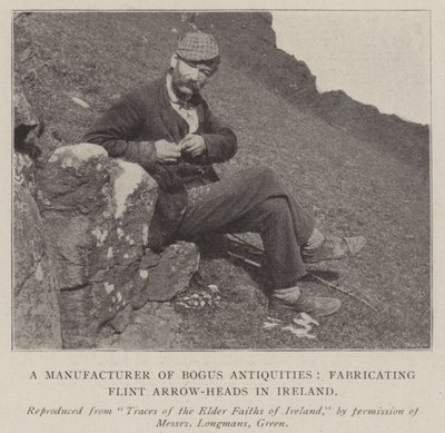 En tillverkare av falska antikviteter som tillverkar pilhuvuden av flinta i Irland av English Photographer