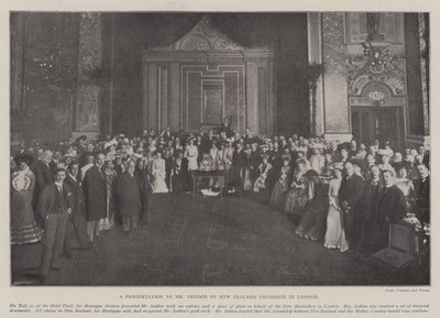 En presentation till Mr Seddon av New Zealand Colonists i London av English Photographer