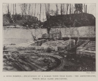 En schweizisk Pompeji, utgrävning av en romersk stad nära Basel, amfiteatern, som rymde 10 000 åskådare av English Photographer