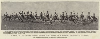 En trupp av andra dragonvakterna (Scots Greys) på en Field-Day som laddar i galopp av English Photographer